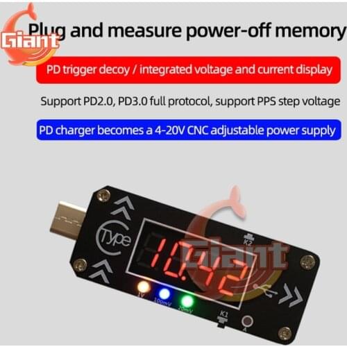 WPDT DC Digital Display Voltage Current Meter Type-C PD Fast Charge Trigger Decoy Detection Tester Full Protocol PPS PD2.0 PD3.0