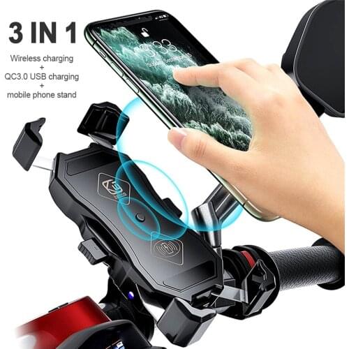 Motorcycle Phone Holder Wireless Charger 3 in 1 QC3.0 GPS Navigation Bracket Bicycle Device Holder for iPhone Samsung Cell Phone