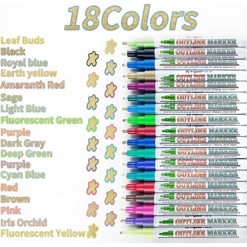 18 Colors Epoxy Resin Magic Shimmer Paint Drawing Pen Double Line Outline Marker Highlights Metallic Permanent Markers
