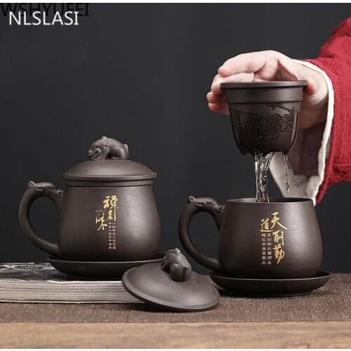 Yixing Handmade Purple Clay Teacup With Filter Tea separation Office personal Water Cup Travel Tea Set Household Drinkware 350ml