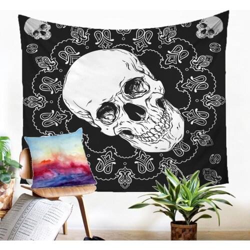 Bohomian Wall Tapestry Household Ornamenation Cranium Pattern Throw Rug Boho Macrame Panel Modern Home Decoration