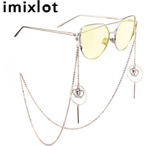 Imixlot Fashion Personality Pink White Crystal Crown Pendant Sunglasses Chain Round Circle Dangle Glasses Lanyard Strap
