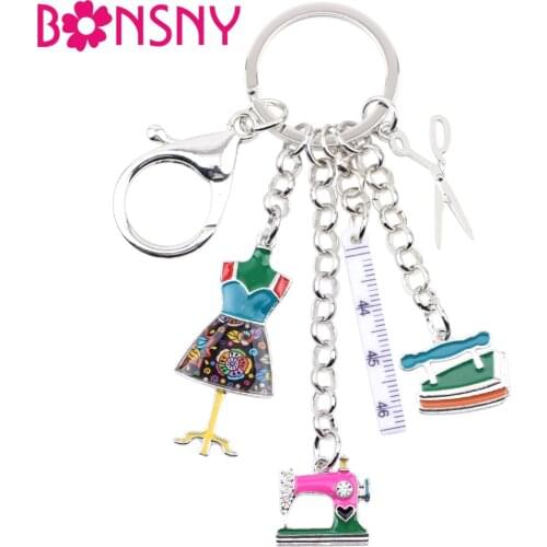 Bonsny Alloy Sewing machine Tools Scissor Flatiron Key Chains Ring Gift For Women Girl Bag Charm Keychain Charm Keyring Jewelry