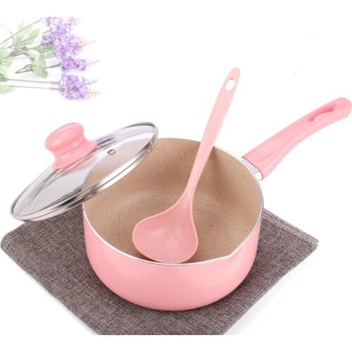 16CM/18CM Pink Soup Pot Saucepan Portable Stockpot Milk Heating Nonstick Cooking Pan Kitchen Cookware For Gas & Induction Cooker