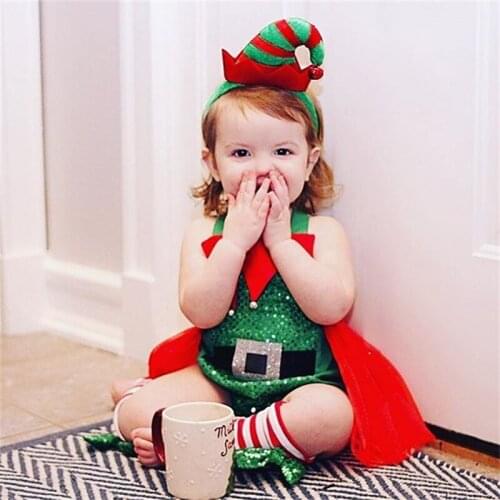Christmas Toddler Baby Girls Romper Jumpsuit Kids Backless Shiny Outfit Clothes Set 6M-3 Years