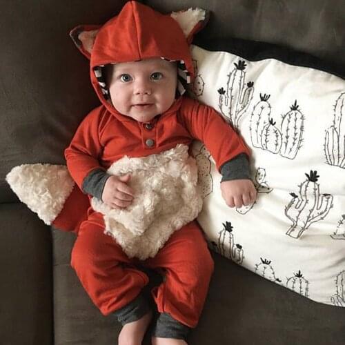 Spring Autumn Newborn Infant Baby Girls Boys Long Sleeve Warm 3D Fox Cartoon Printed Hooded Romper Jumpsuit Outfits Clothes#g4