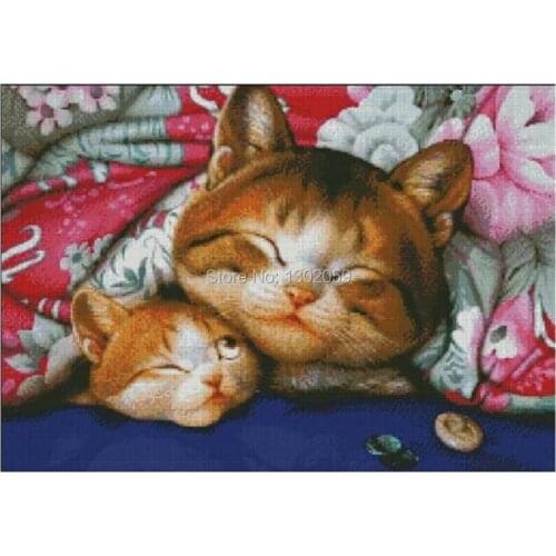 Cat Below Colorful Quilt Needlework Embroidery Cross Stitch Kit Factory Sale
