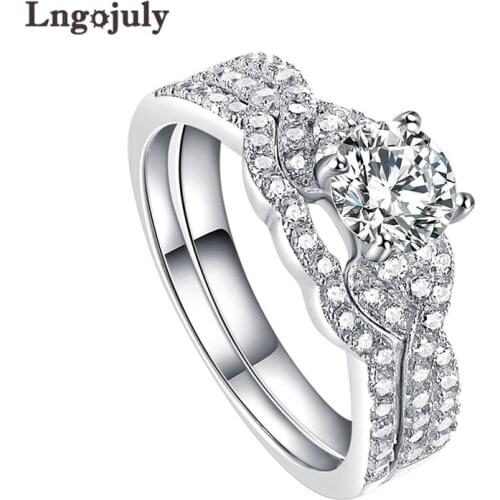 Hot Sale Luxury 925 Sterling Silver Wedding Bride Ring Set Princess 4A Zircon Rhinestone Engagement Ring Jewelry Gift For Girl