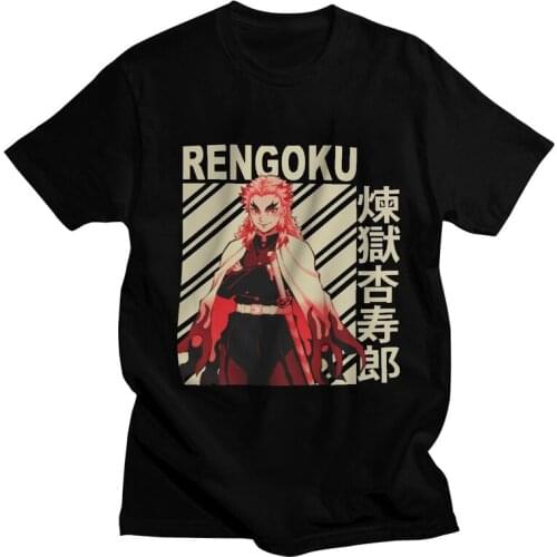 Retro Rengoku Kyojuro T-shirt Mens Streetwear T Shirt Short Sleeve 100% Cotton Anime Demon Slayer Tshirt Unique Tees Tops Gift