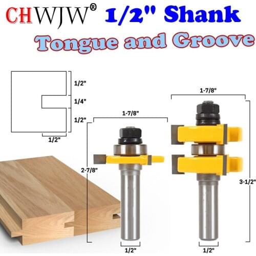 2pc 1/2" Shank Tongue & Groove Router Bit Set - Large Stock up to 1-1/4" Woodworking cutter Tenon Cutter for Woodworking Tools