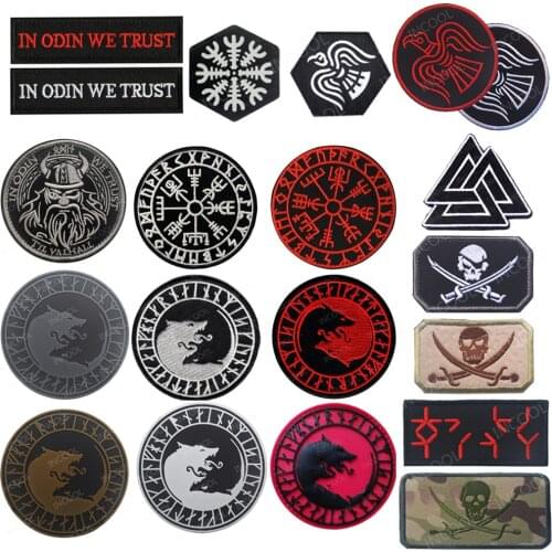 Wolf Embroidered Patches Reflective Compass Tactical Military Patch Viking Rubber Biker Embroidery Badges For Clothing Backpack