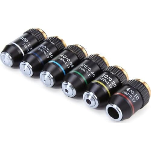 Microscope Objective 4X 10X 20X 40X 60X 100X High Quality Microscope Objective 195 Achromatic Objective Microscope Parts
