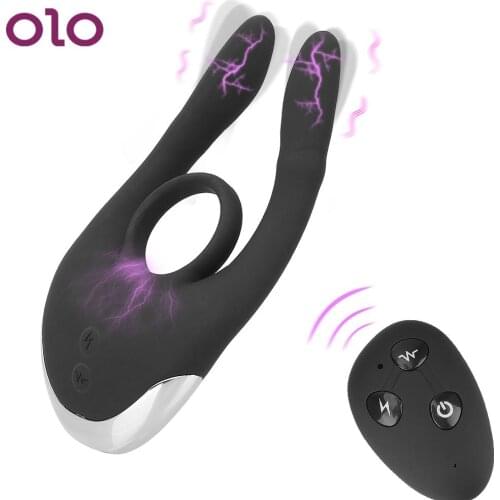 OLO 10 Speed Vibrating Penis Ring Electric Shock Dildo Vibrator Delay Ejaculation Cock Rings Anal Clitoris Stimulation
