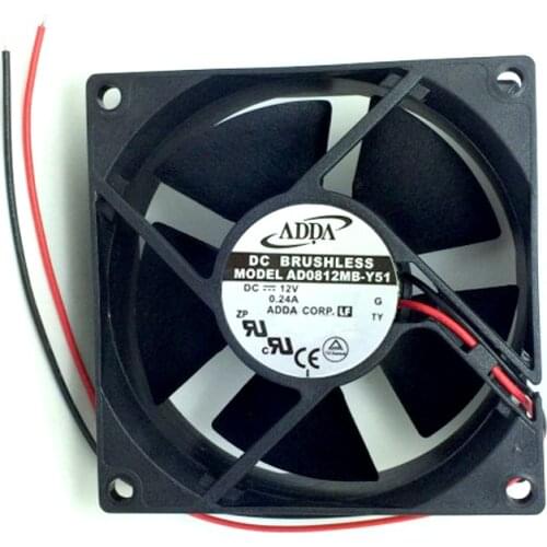 Original ADDA AD0812MB-Y51 DC 12V 0.24A 2-lines 8CM 8032 80*80*32 mm Dual ball bearing cooling fan