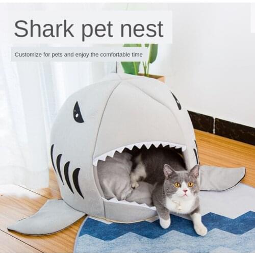 Shark bed dog cat nest pet nest spring and summer shark nest small dog teddy dual-use folding removable washable bed