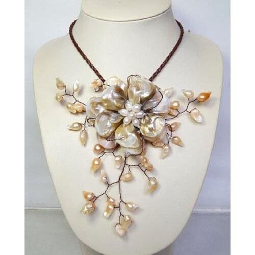 Popular New Handmade Woven Natural white Shell Flower Necklace 20 inches