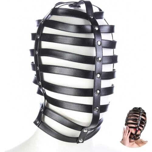 Slave Leather Full Head Bondage Strap Hollow Hood Mask For Fetish Bdsm Bondage Fantasy Couples Flirting,Halloween Costumes
