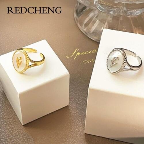 REDCHENG 925 Sterling Silver Shell Rose Rings for Women INS Fashion Charming Temperament Geometric Anniversary Fine Jewelry Gift