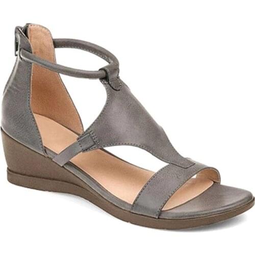 New Summer Women Shoes Sandals Fashion Women Leather Comfy Wedges Sandals Ladies Mid Heel Slip-on Buckle Shoes Femmes Sandales