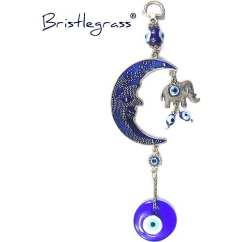 BRISTLEGRASS Turkish Blue Evil Eye Moon Elephant Amulet Lucky Charm Car Wall Hanging Pendants Pendulum Blessing Protection Decor