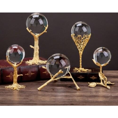 Nordic Light Luxury Metal Crystal Ball Ornament Creative Home Decoration Living Room TV Cabinet Decoration Iron Branch Sculpture