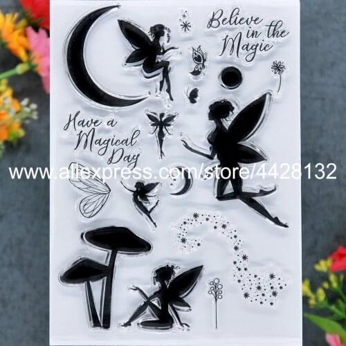 Fairy Have a Magical Day Butterfly Moon Star Mushroom Scrapbook photo cards rubber stamp clear stamp transparent stamp 9081636