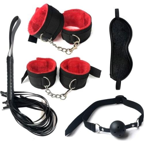 Adult game exotic sex products leather bondage BDSM kit handcuffs eye mask mouth plug adult sex toy kit couple flirting