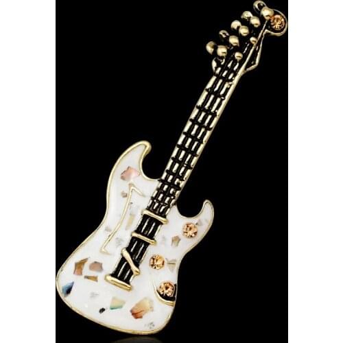 Fine Stone Guitar Brooches For Women Men Enamel Music Instruments Jewelry Party Casual Office Brooch Pins Gifts