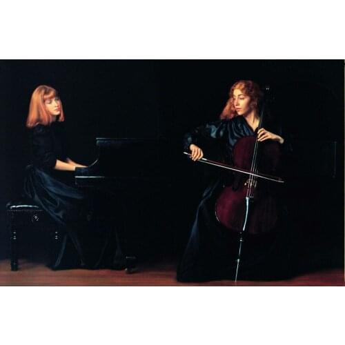 Female Portrait Oil Painting on Canvas Wall Decoration Art Painting for Office Duet Piano and Viola Players Hand Painted