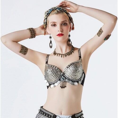 Belly dance bra ladies dance clothes unique square pieces tribal belly dance coins bead shield Metallic Studs Bra B/C CUP