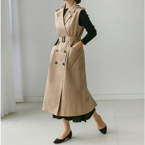 Sleeveless Trench Coat Vest Women Chaleco Mujer BF Style Long Vest Jacket Double-Breasted Women Vest Cardigan Waistcoat C5591
