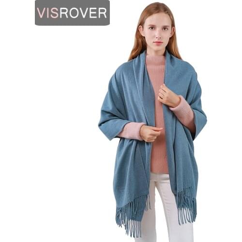 VISROVER Luxury Brand Scarf Woman Winter Scarf Poncho Cashmere Handfeel Shawls Wraps Solid Color Winter Hijab Scarf For Ladies