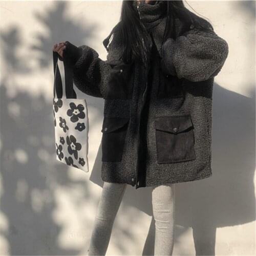 Winter Lamb Fur Grass Cotton Coat Women 2019 Fashion New Long Section Loose Stitching Thick Warm Cotton Coat Tide H00402