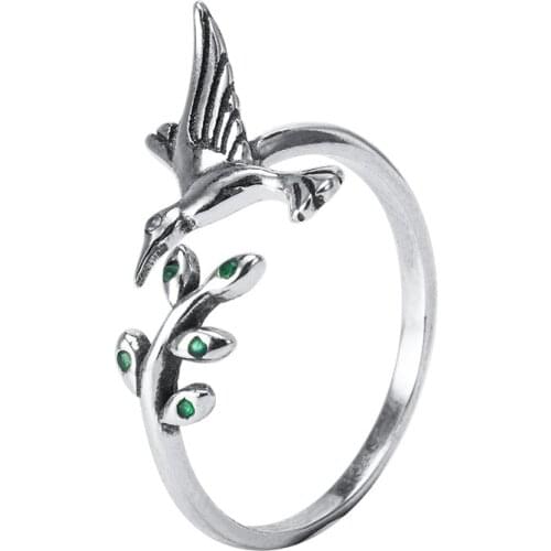 S925 sterling silver Fashion hummingbird ring female simple olive leaf adjustable Dating Female Jewelry Christmas Gift