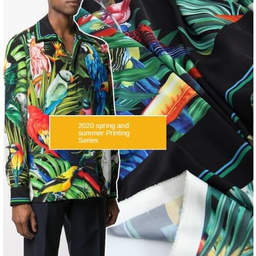 145CM Wide Spring and Summer Floral Printed Dress Tropical Jungle Parrot Bird Animal Pattern Shirt Positioning FashionFabric