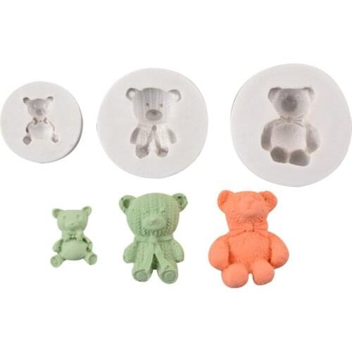 3pcs/set Bears Silicone Molds Polymer Clay Candy Chocolate Gumpaste Mold DIY Party Cupcake Topper Fondant Cake Decorating Tools