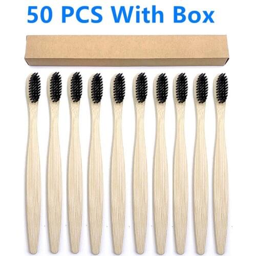 50 Pack Eco Bamboo Toothbrush Adults Soft Bristles Biodegradable Plastic-Free Toothbrushes Low Carbon Eco Bamboo Handle Brush