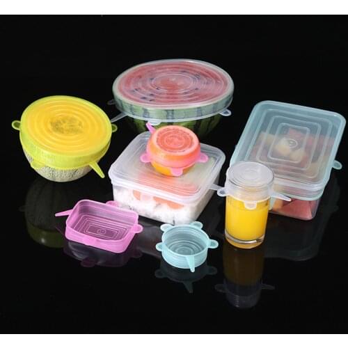 6 Pcs/Set Food Silicone Cover Cap Universal Silicone Lids For Cookware Bowl Reusable Stretch Lids Kitchen Accessories