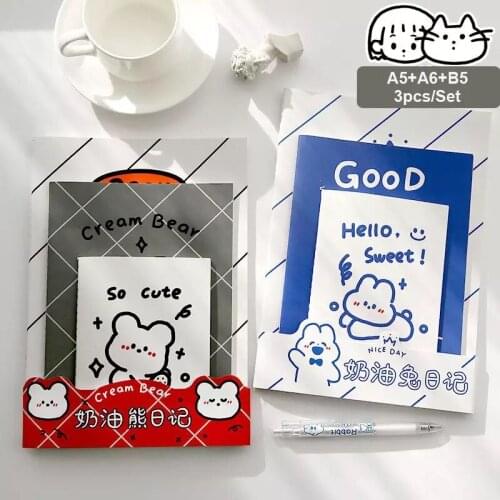 3pcs/Set Cute Cream Rabbit Bear Line Blank Notebook Journal Notepad Writting Papers Agenda School Office Stationery A6 A5 B5
