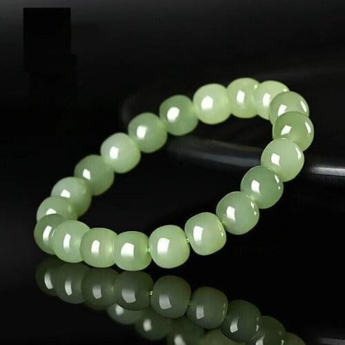 Genuine Natural Jade Bracelet Women Fashion Charm Jewellery Hetian Jade Stone Beads Bracelet Elastic Beaded Bracelet Bangle Mens