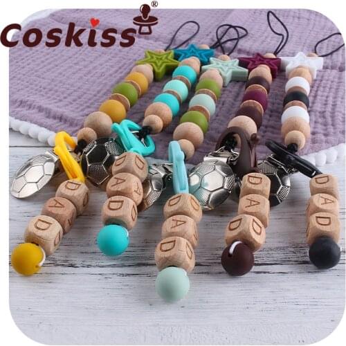 Coskiss Five-Pointed Star Pacifier Chain Iron Clip Food Grade Chew Silicone Beads Infant Pacifier Chain And Lobster Clasp