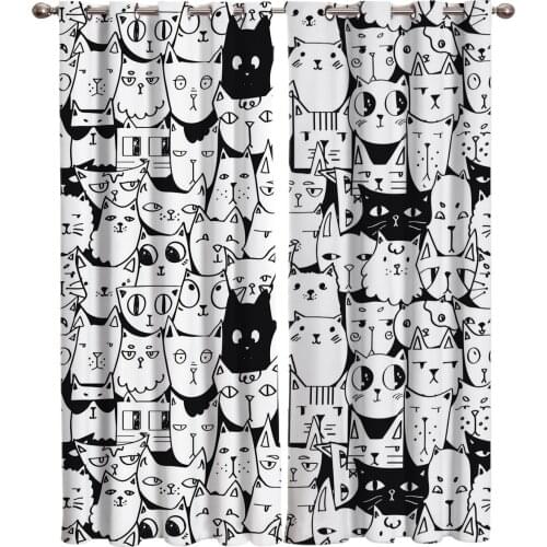 The Cat Animal Black Window Curtains Curtains for Living Room Decorative Items Living Room