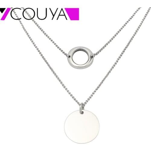 COUYA Long Chains Layered Necklace Double Round pendant max colares bijuterias Statement Shell Geometric Pendant Summer Necklace