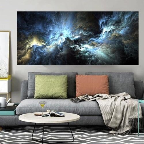 DDWW Black Night Sky Blue Lightning Abstract Fantasy Wall Picture Oil Painting for Living Room Art Canvas Poster and Print