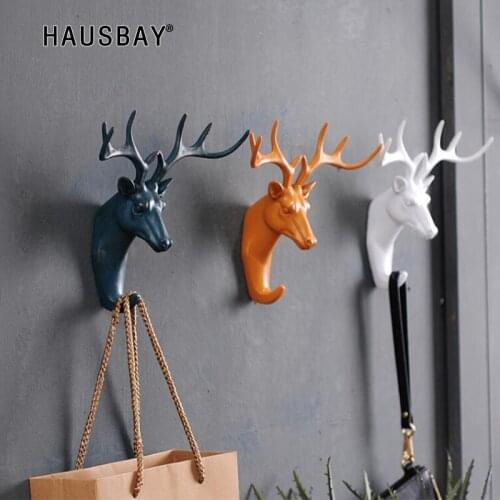 American Style Decorative Hook Animal Deer Head Model Wall Hook Coat Hook Wall Hanging Decor Key Storage Rack Door Hook 04286