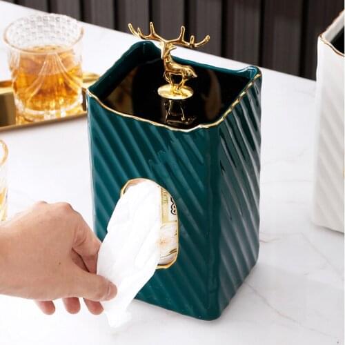 European-style Ceramic Tissue Box Home Living Room Creative High-end Elk Drawer Box Coffee Table Desktop Napkin Storage Box