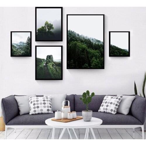 Mountain Foggy Forest Picture Nature Scenery Scandinavian Poster Nordic Decoration Landscape Print Wall Art Canvas Painting