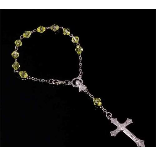 Catholic Crystal Rosary Cross Bracelet Jesus Charm Bracelet Crystal Plastic Bracelet with Pendant Catholic Cross Baptism Jewelry