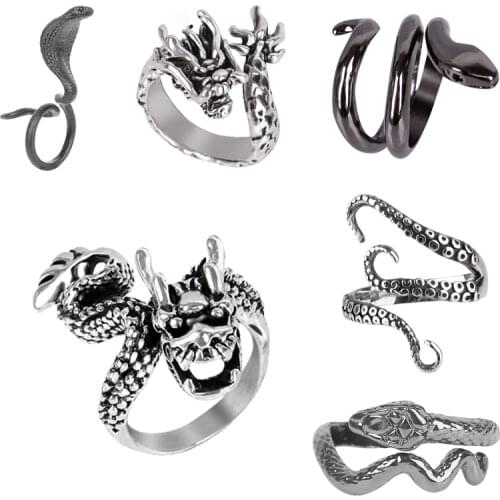 European Retro Punk Exaggerated Spirit Snake Ring Fashion Personality Stereoscopic Opening Adjustable Ring Animal Jewelry