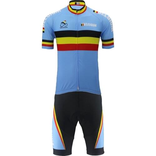 2019 Belgium cycling jersey set ropa Ciclismo bike wear jersey set men short sleeve and black bib shorts Gel Pad MTB